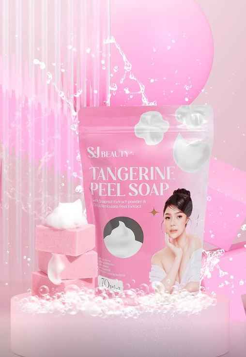 S and J Beauty Tangerine Peel Soap with Soapnut Extract, Brightening Facial Cleanser, Sodium Lactate for Hydration, Moisturizing Skincare, 70g x 5 Pieces